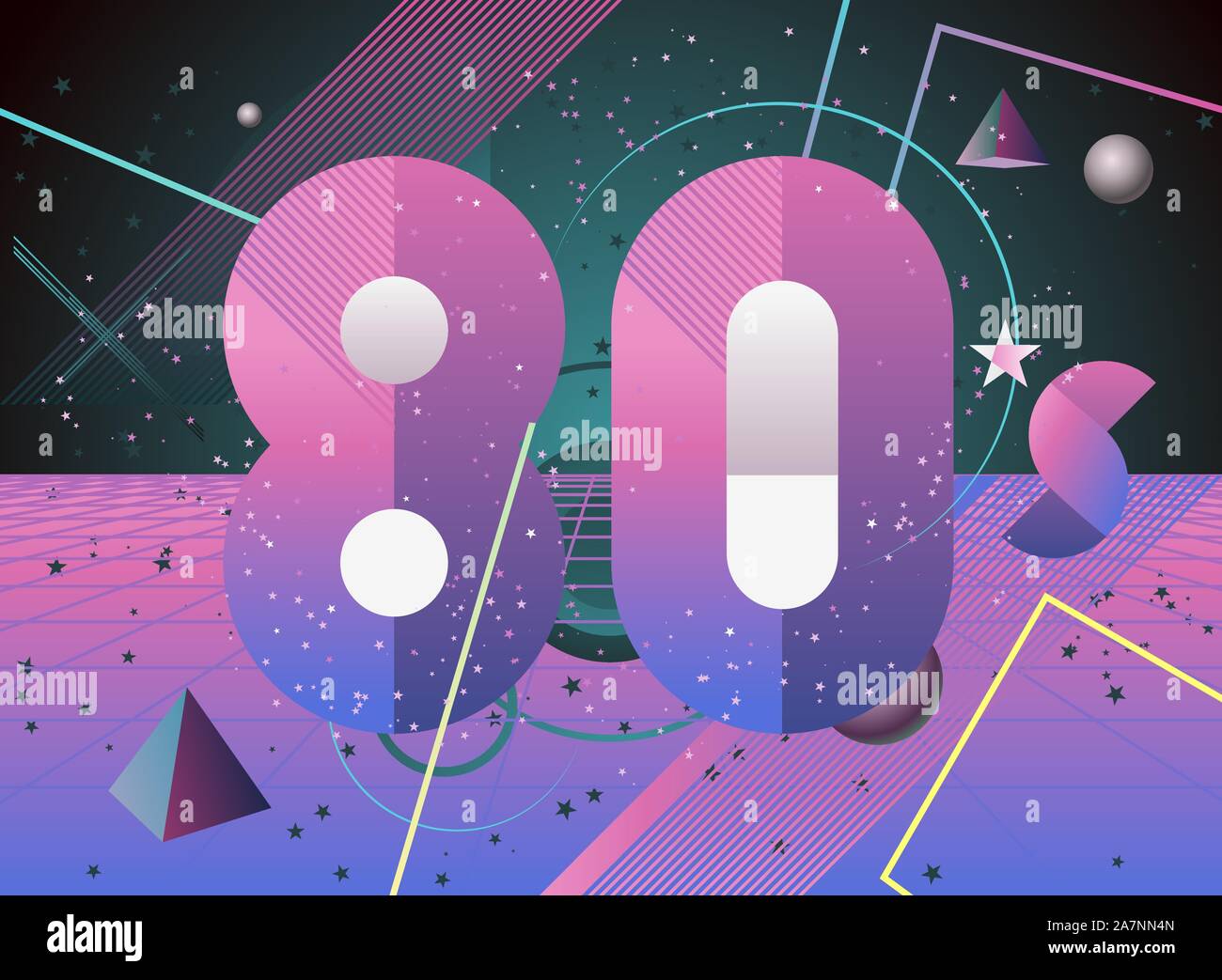 80s moda stile di sfondo, con il numero 80. Illustrazione Vettoriale cartoon. Illustrazione Vettoriale