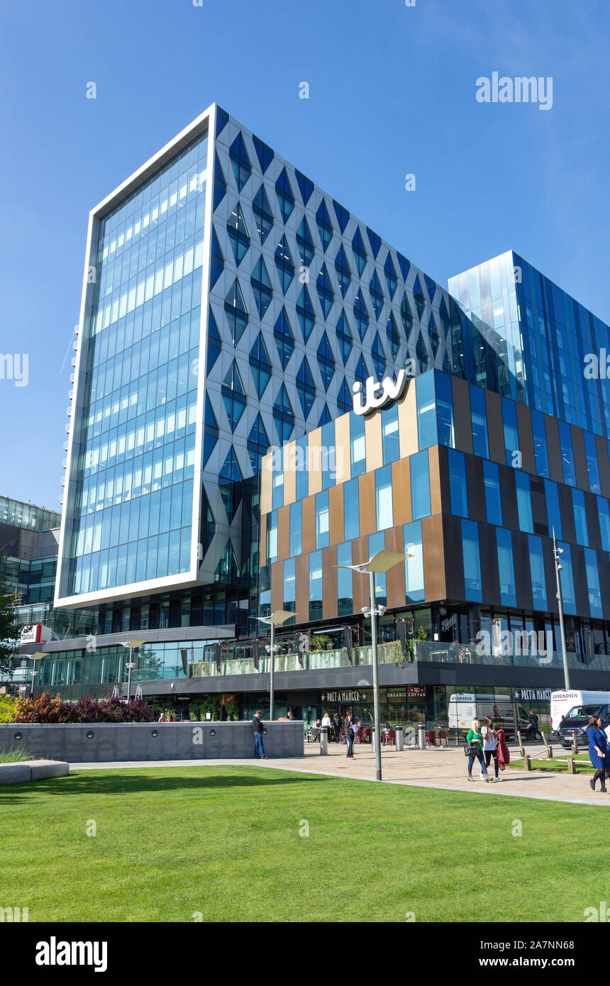 ITV Studios a MediaCityUK, Salford Quays, Salford, Greater Manchester, Inghilterra, Regno Unito Foto Stock