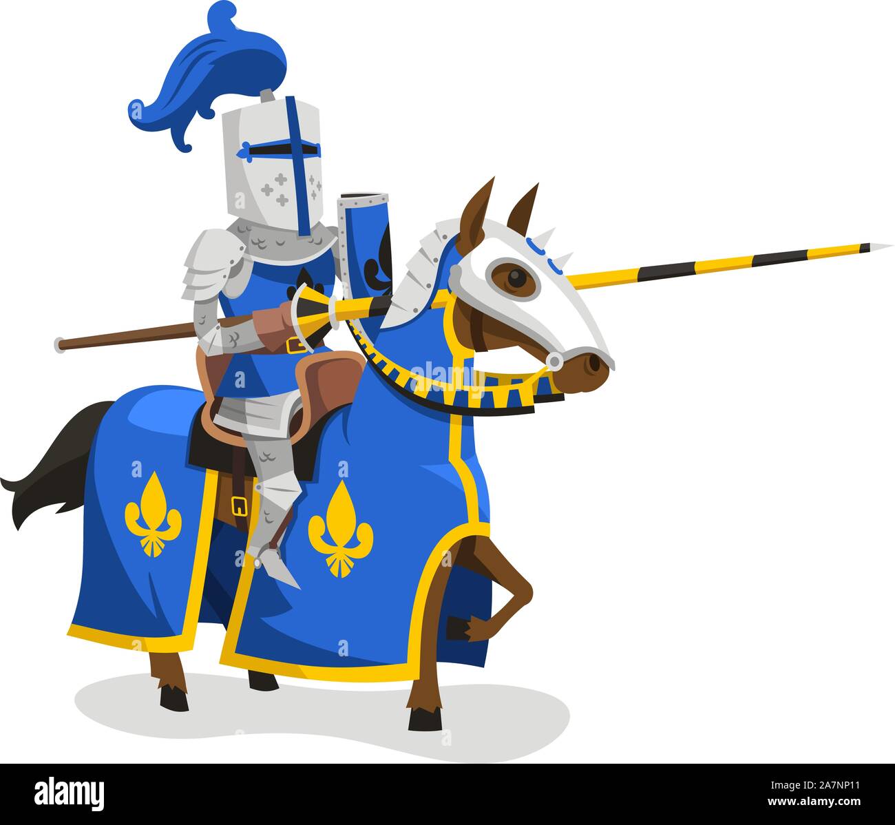 Cavalieri tuta di protezione del corpo Armor lancia cavallo casco, illustrazione vettoriale cartoon. Illustrazione Vettoriale