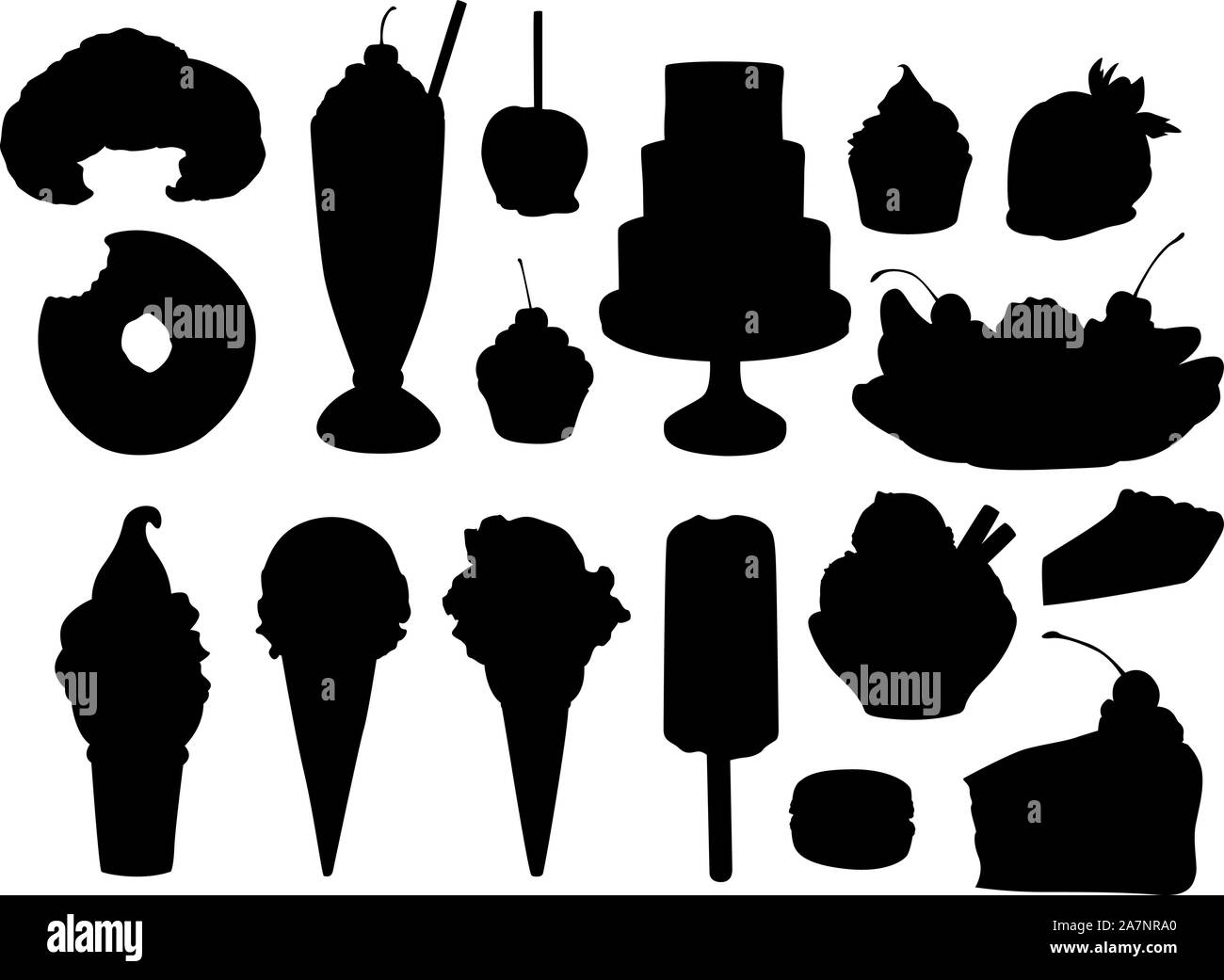 Dolci dessert silhouette nera vettore Illustrazione Vettoriale