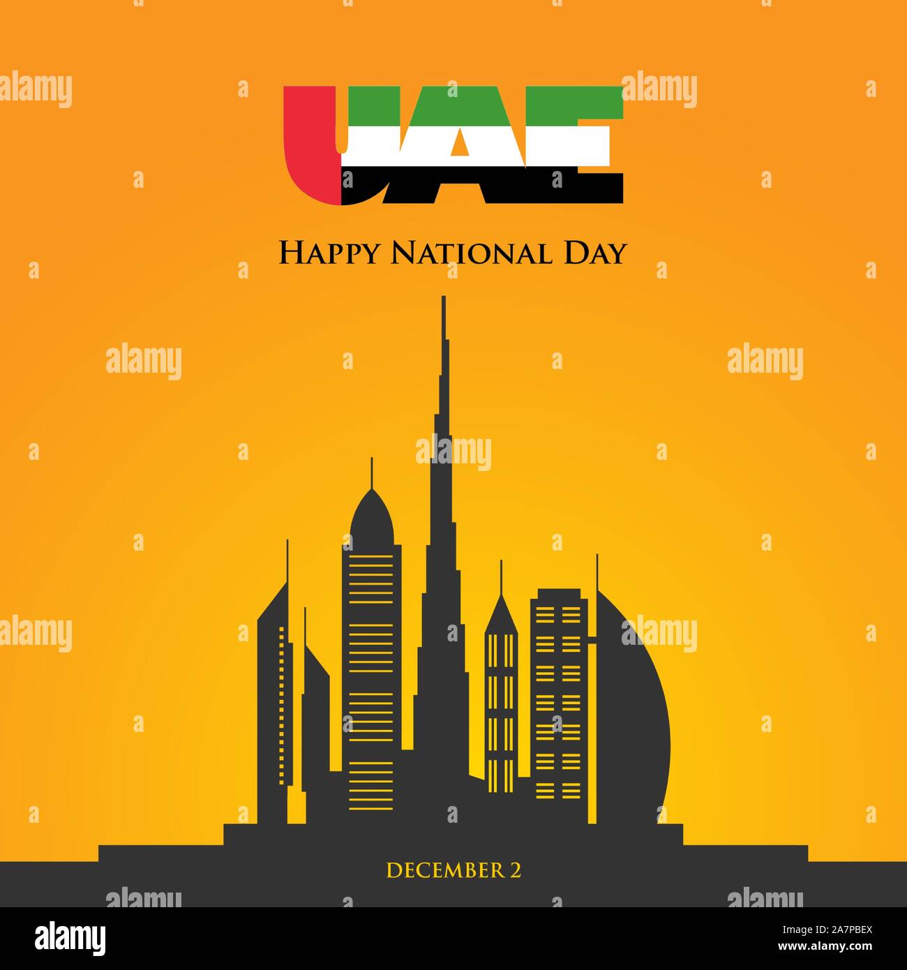 Felice Giornata Nazionale negli EMIRATI ARABI UNITI. Emirati Arabi Uniti giornata nazionale greeting card design. Illustrazione Vettoriale