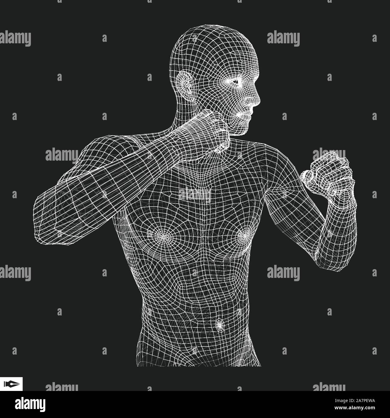 Boxer. Lotta contro l'uomo. Modello 3D dell'uomo. Design poligonale. Sport simbolo. Illustrazione Vettoriale. Illustrazione Vettoriale