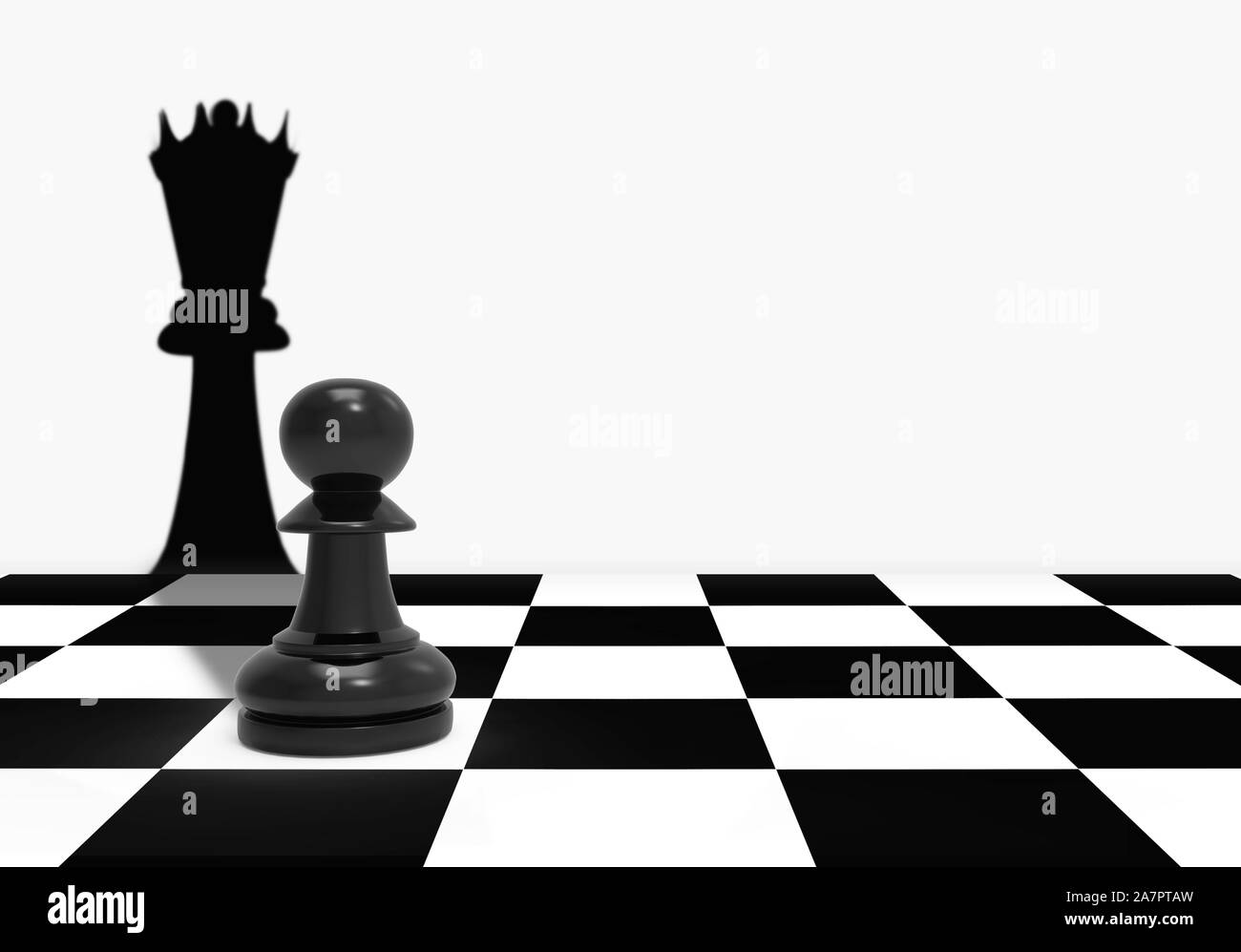 Il rendering 3d. Un nero normale presenta un letto king o queen ombra di scacchi sulla scacchiera sfondo. il potere coprente concetto. Foto Stock