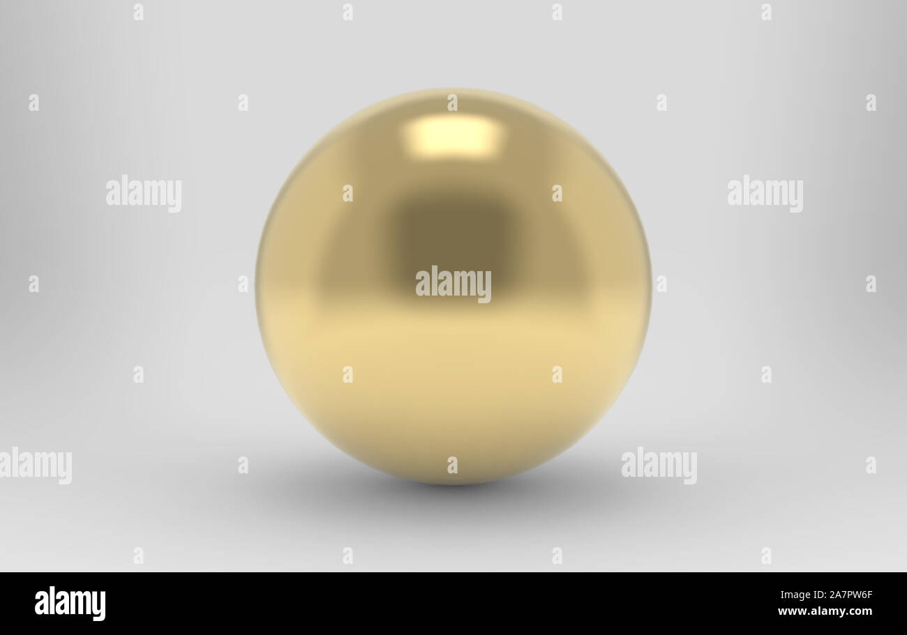 Il rendering 3d. lussuoso metallo oro sfera sfera su sfondo grigio. Foto Stock
