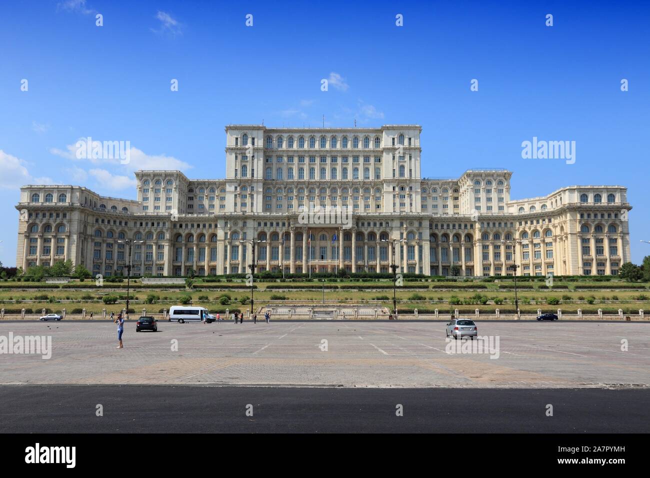 Il parlamento della Romania - punto di riferimento di Bucarest, la capitale rumena città. Foto Stock