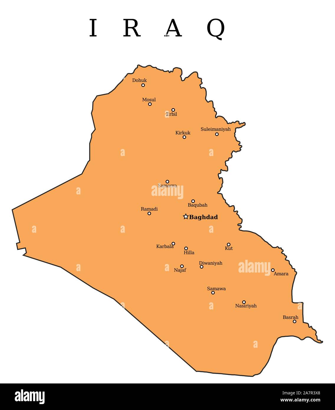 Iraq mappa le città: a Baghdad, Mosul, Bassora, Arbil, amara e altri. Illustrazione Vettoriale