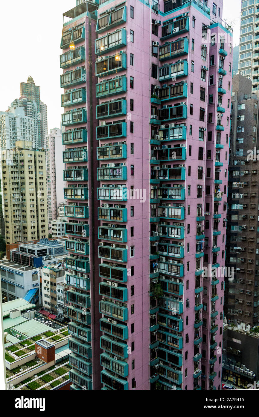 I grattacieli di Hong Kong in close-up Foto Stock