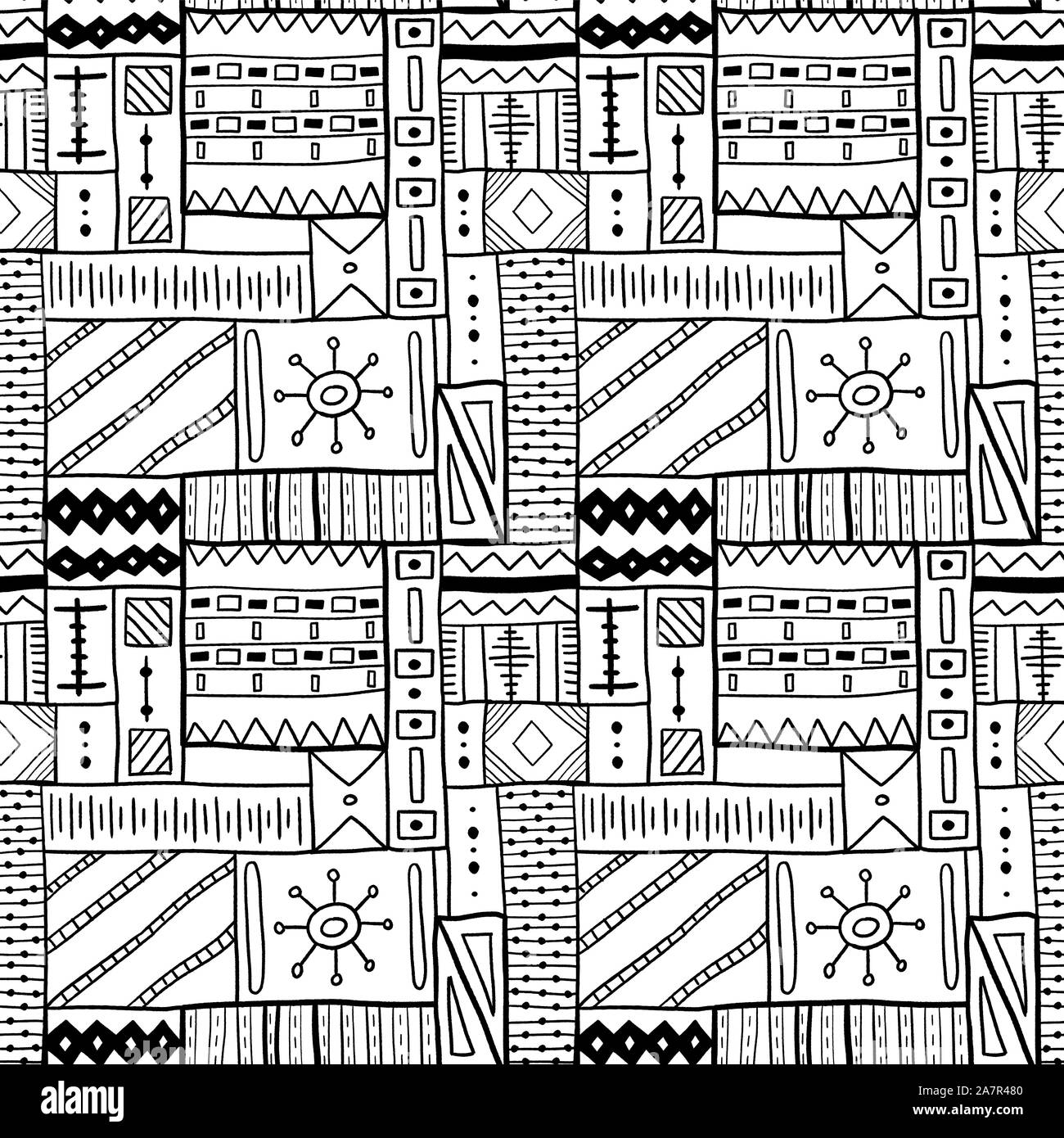 Tribali africani indigeni pattern - artistico texture moda. Seamless vettore di fondo. Illustrazione Vettoriale