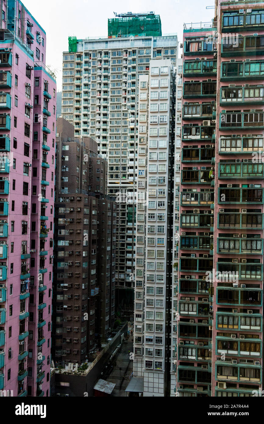 I grattacieli di Hong Kong in close-up Foto Stock