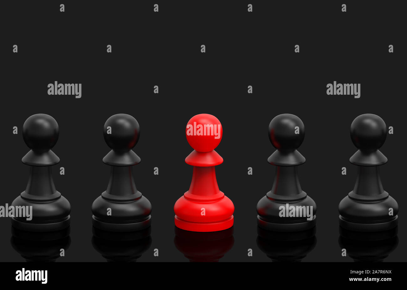 Il rendering 3d. Un rosso tra nero gruppo chesses, leadership nel concetto di business. Foto Stock
