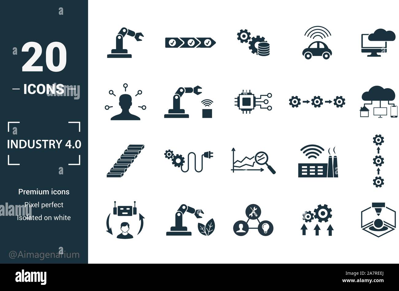 L'industria 4.0 icon set. Includere elementi creativi di automazione della gestione dei dati di business intelligence integrazione orizzontale, modello osi icone. Può essere Illustrazione Vettoriale