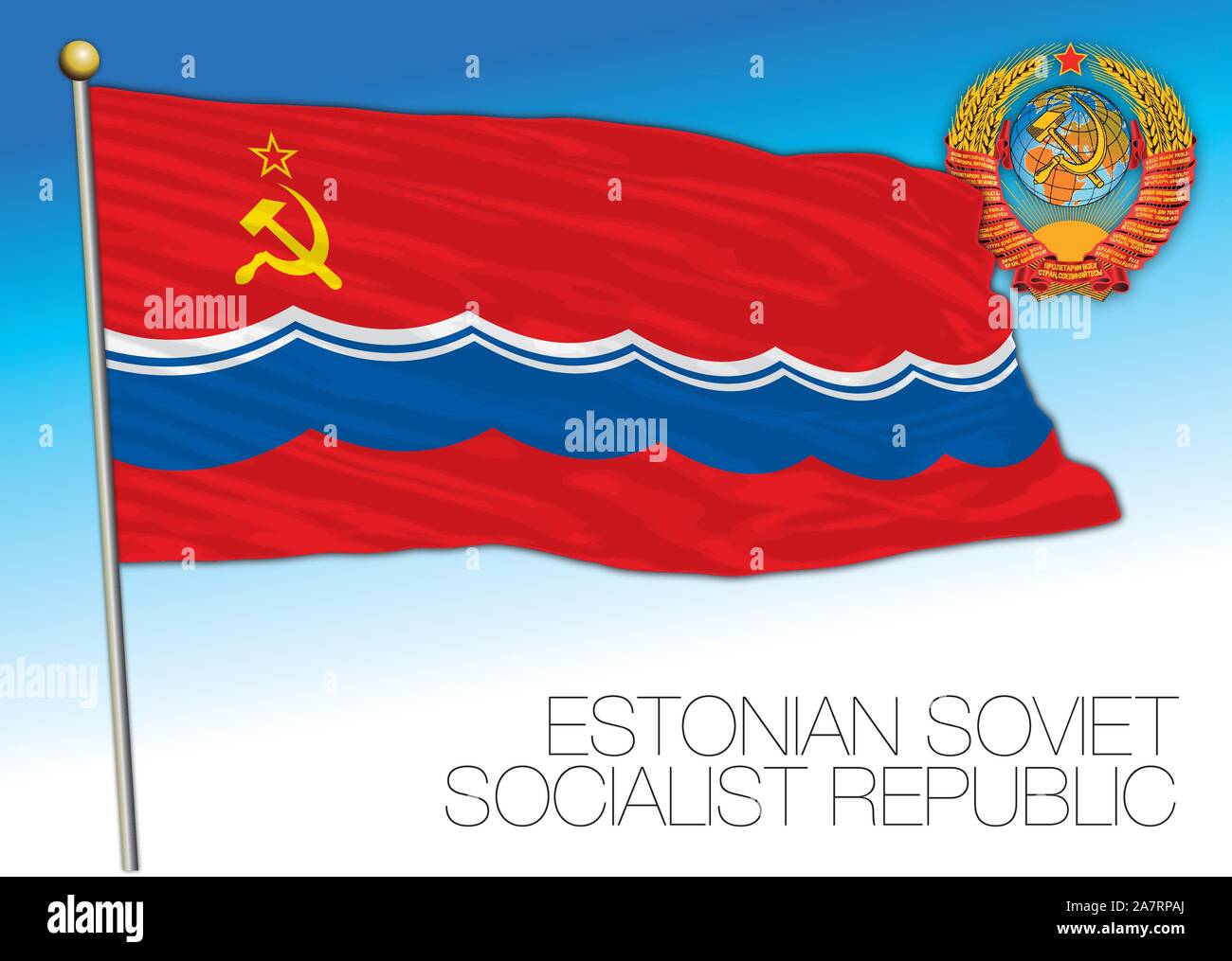 L'estone storica bandiera con l Unione Sovietica stemma, illustrazione vettoriale, Estonia Illustrazione Vettoriale