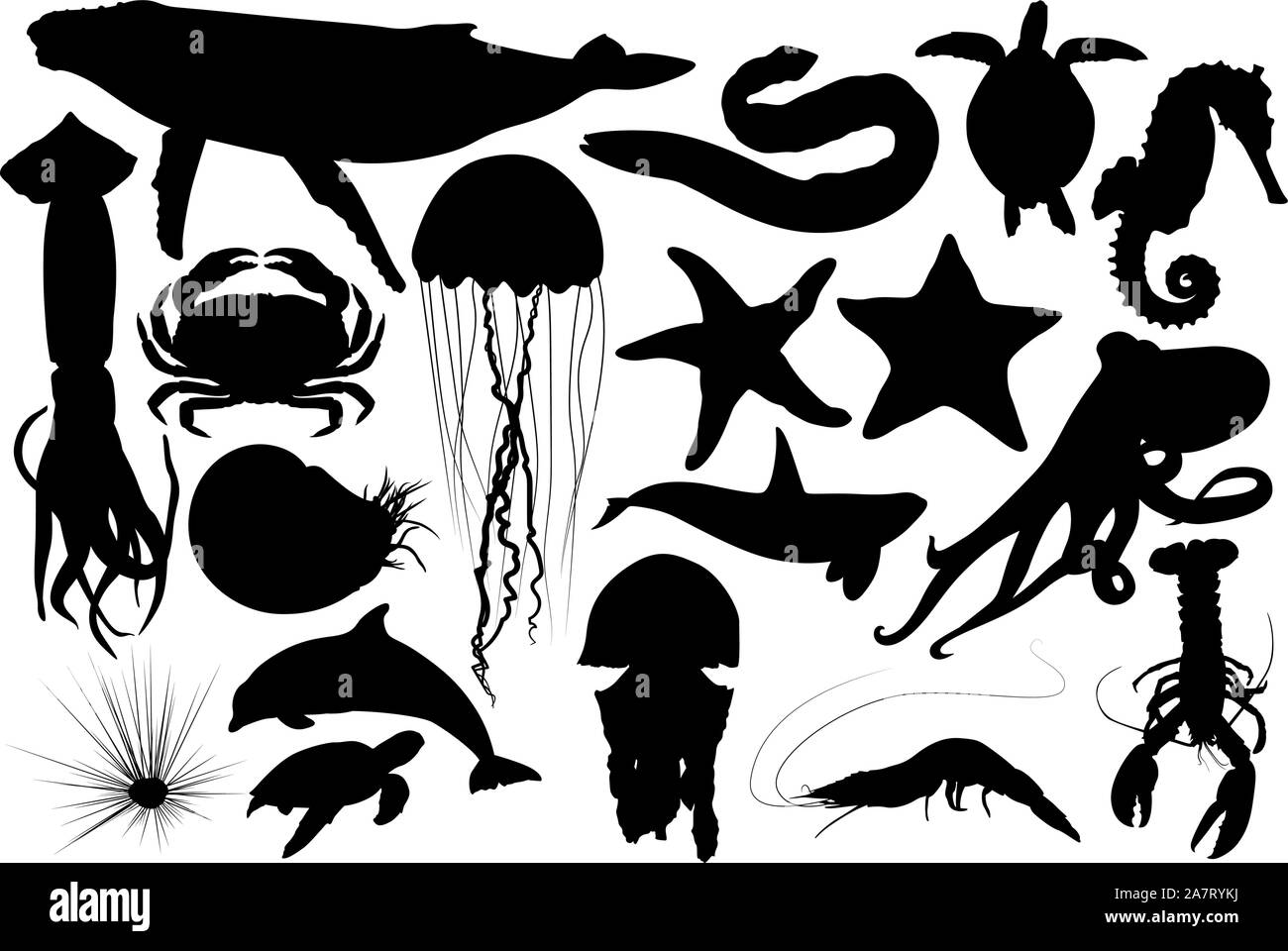 Acquatico creature del mare sagome vettoriali Illustrazione Vettoriale