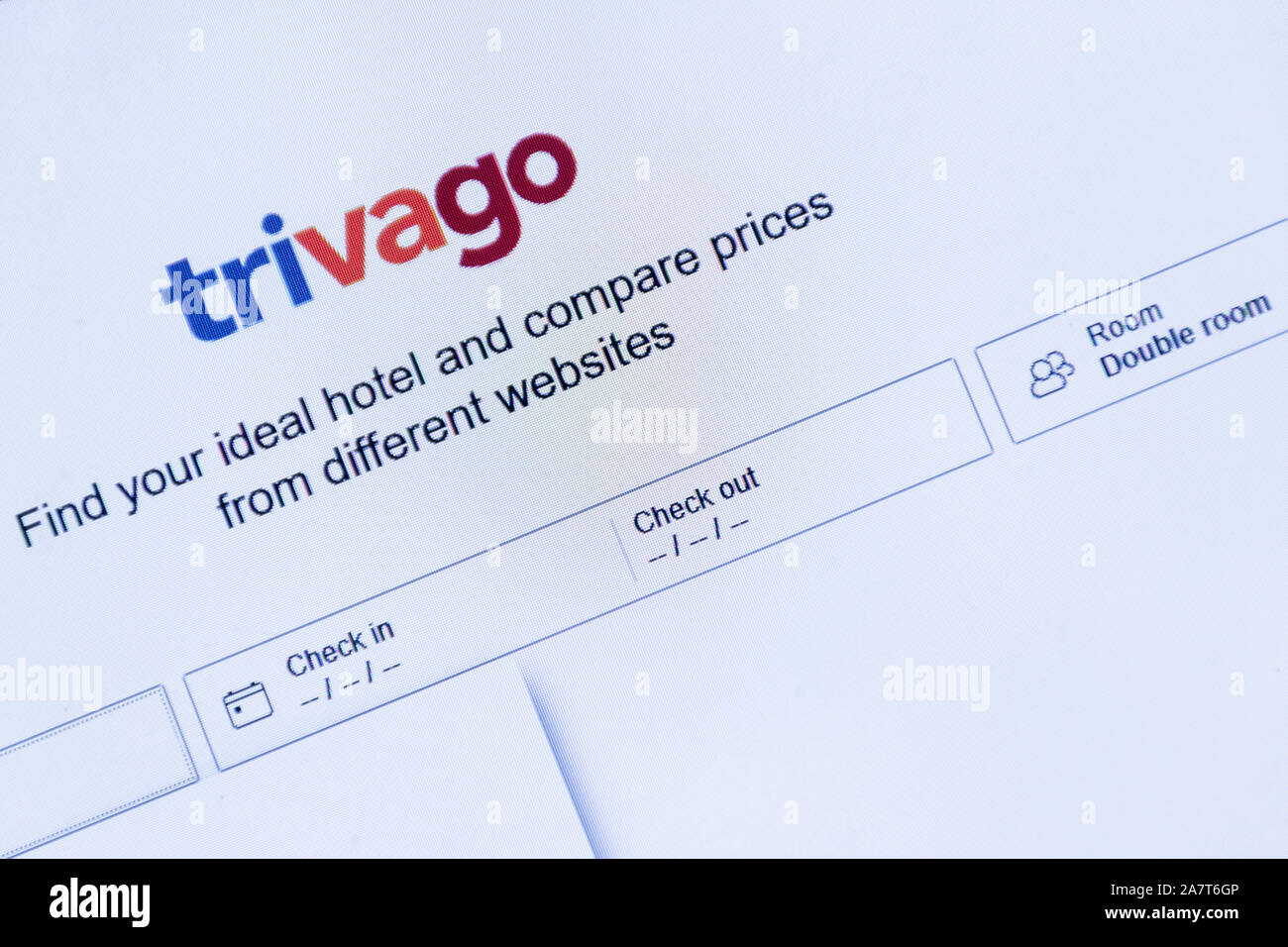 Trivago sito web su un computer portatile per confrontare i prezzi degli alberghi, Regno Unito Foto Stock