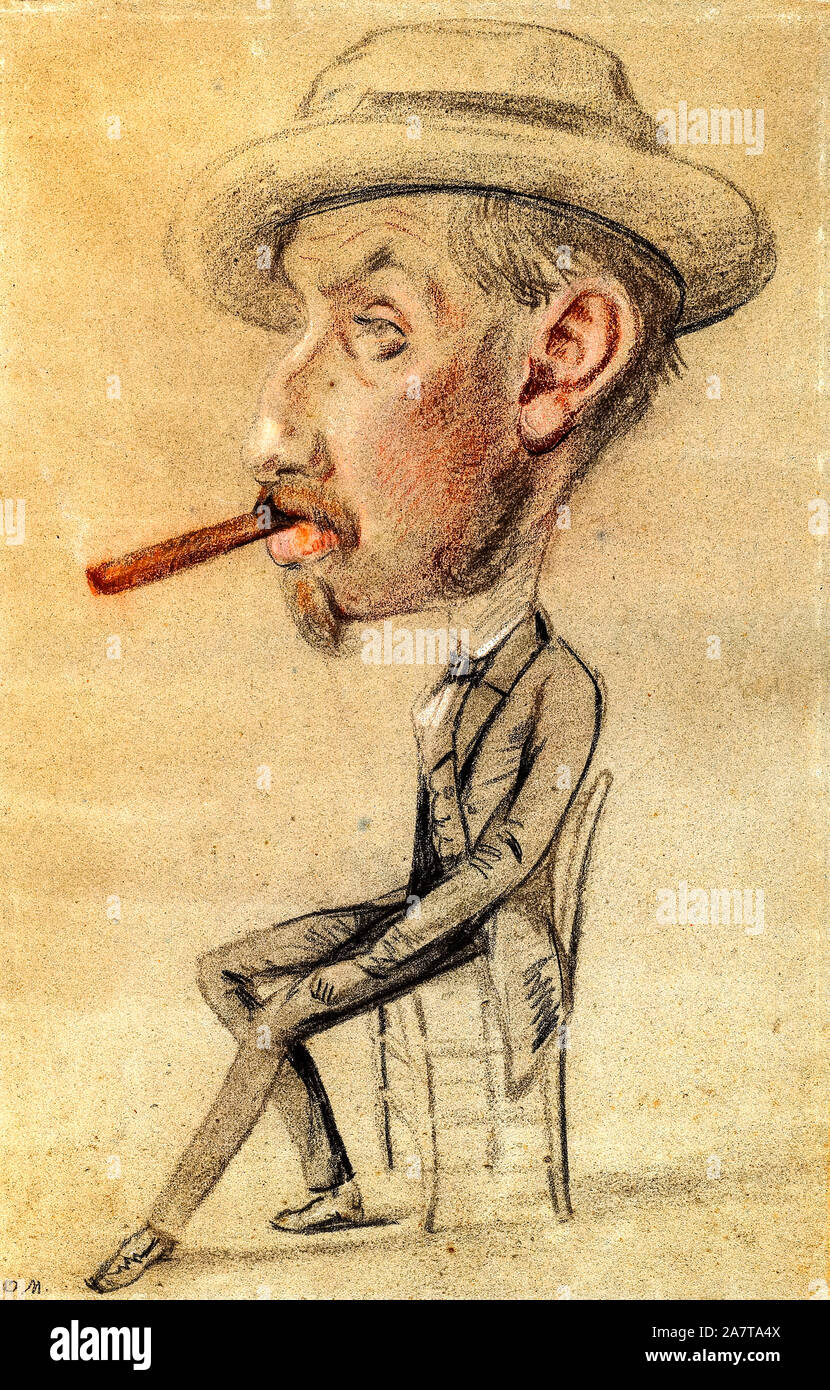 Caricatura di un uomo con un grande sigaro, ritratto di Claude Monet, 1855-1856 Foto Stock