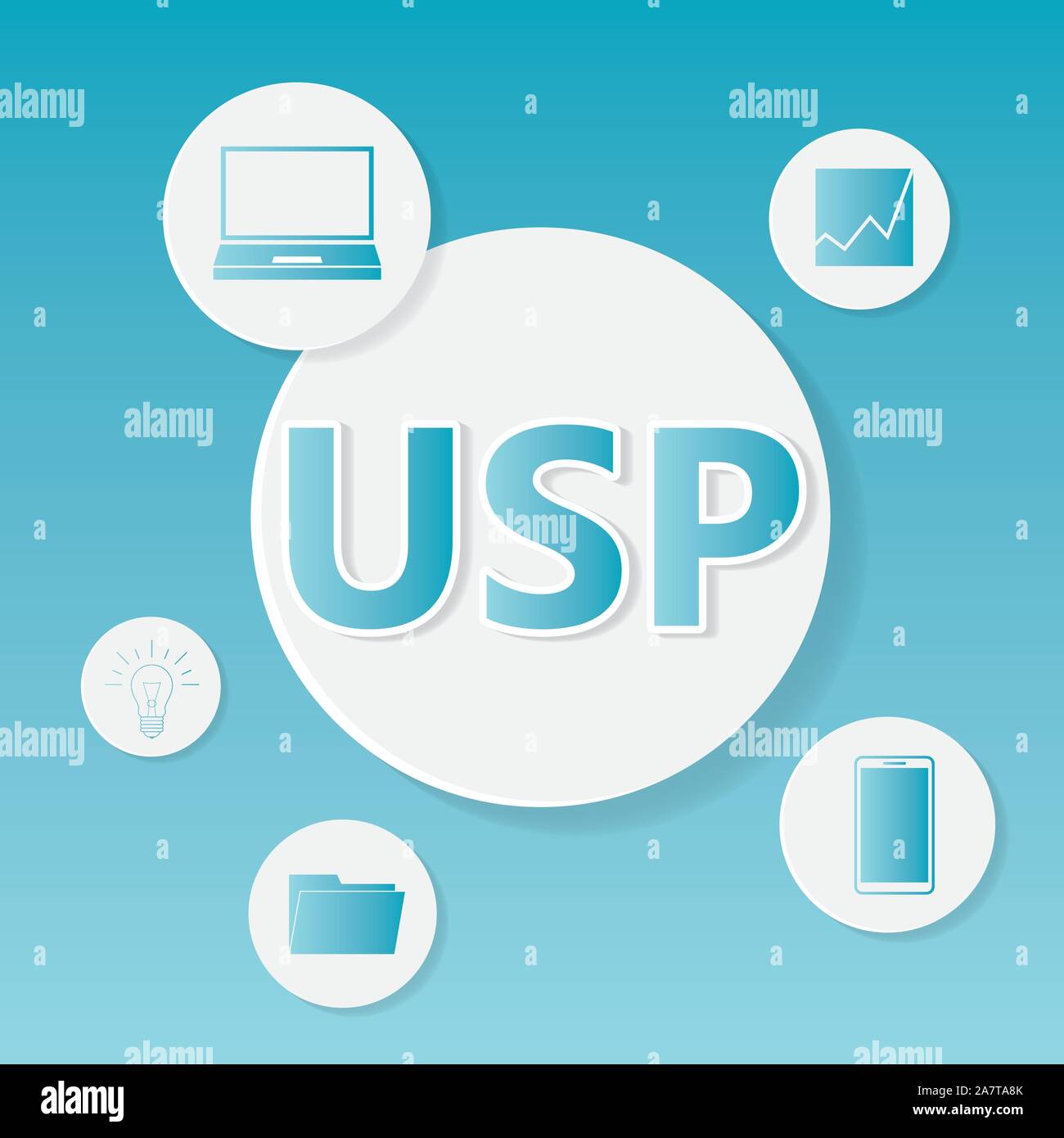 USP (Unique Selling Proposition) sigla concept Illustrazione Vettoriale