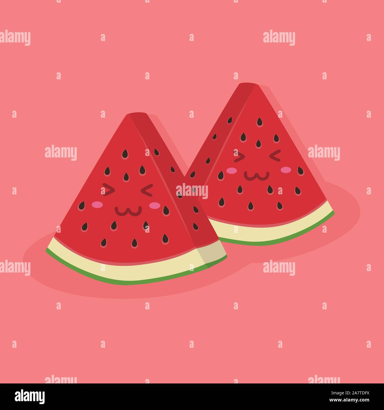 Carino cocomero melone frutta rosa mascotte cartoon vettoriale Illustrazione Vettoriale
