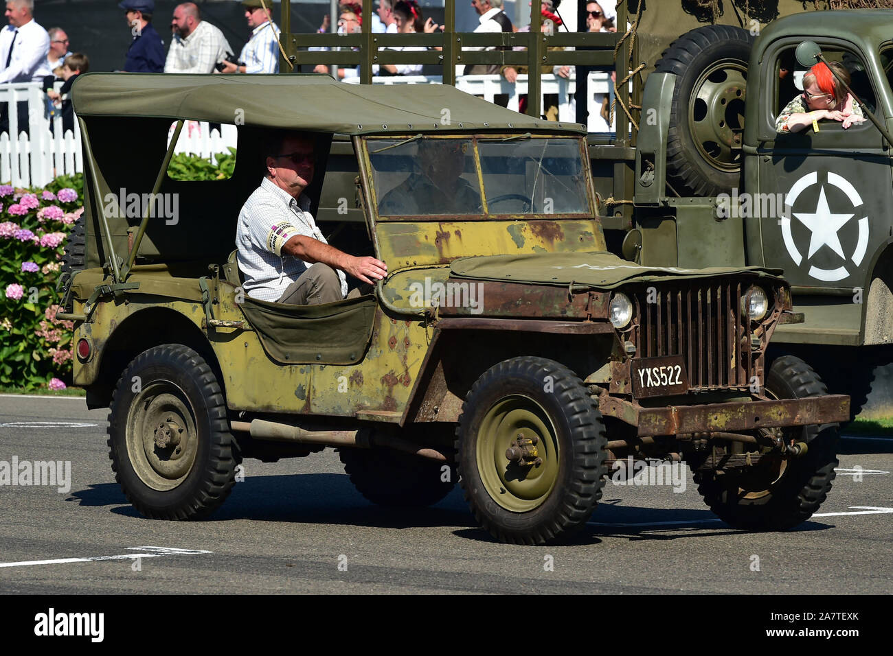 Jeep Willys, D-Day commemorazione, settantacinquesimo anniversario dello sbarco in Normandia, seconda guerra mondiale, veicoli militari, Goodwood 2019, Settembre 201 Foto Stock