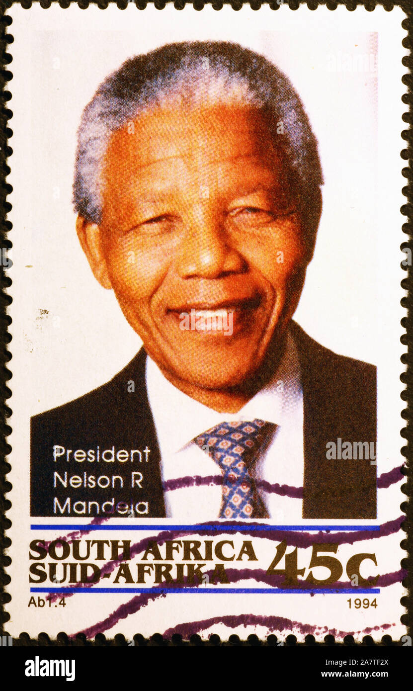 Nelson Mandela sulla South African francobollo Foto Stock