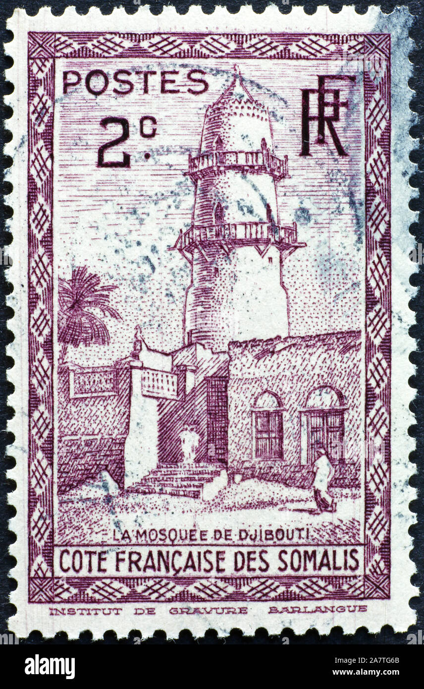 La moschea di Gibuti sul vecchio stile coloniale francobollo Foto Stock