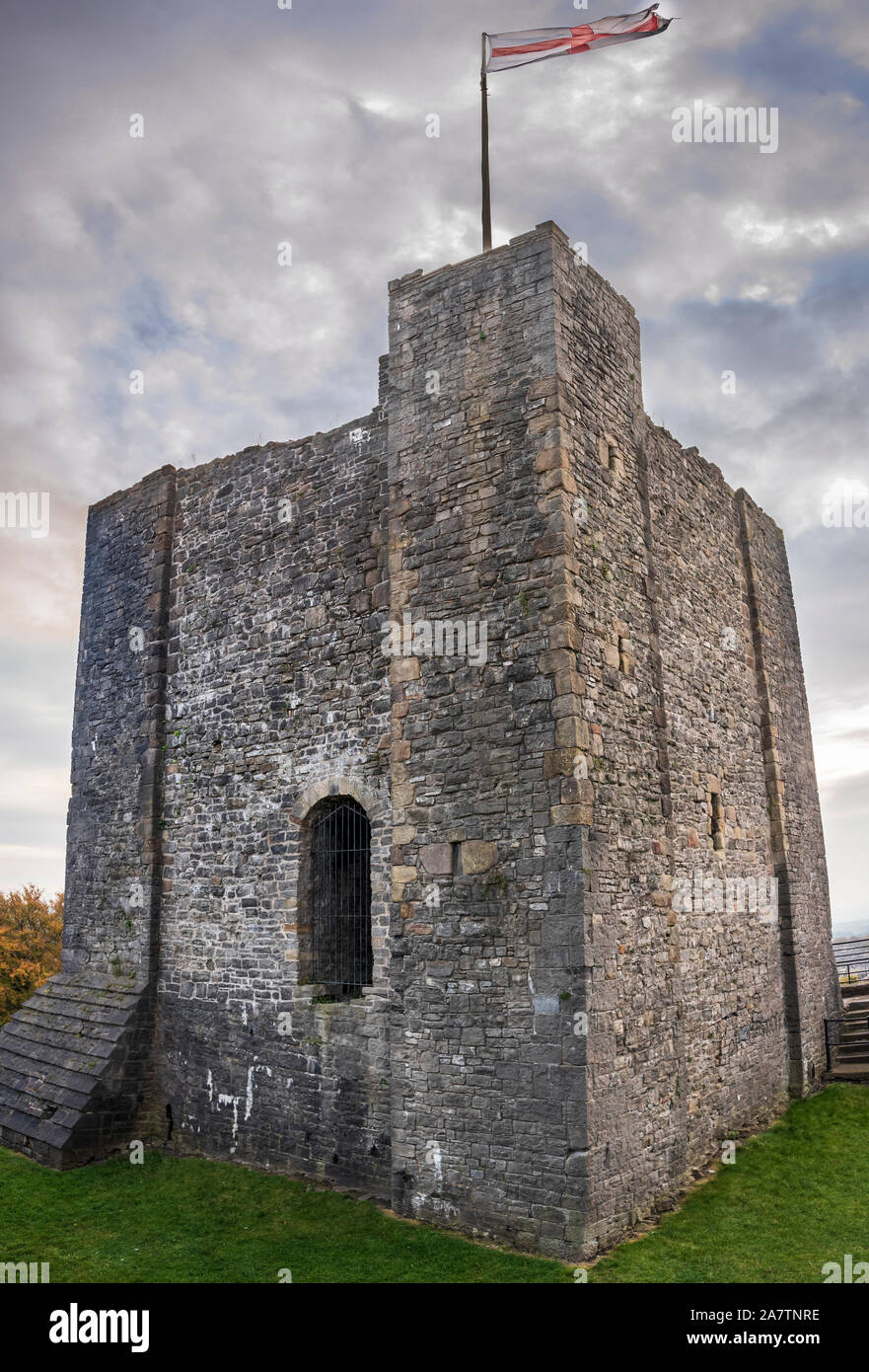 Clitheroe Castle mantenere sul pinnacolo a Clitheroe, Lancashire. Trogolo di Bowland. Foto Stock