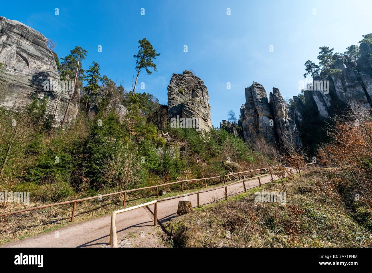 Prenotazione natura Prachovske skaly - gruppo di formazioni di arenaria a 7 km a nord-ovest di Jicin. Boemia CHKO Paradiso. Foto Stock