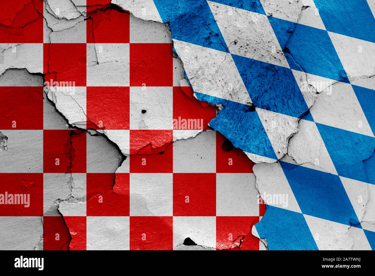 Raffigurazione del croato bandiera a scacchi e la Baviera bandiera Foto Stock