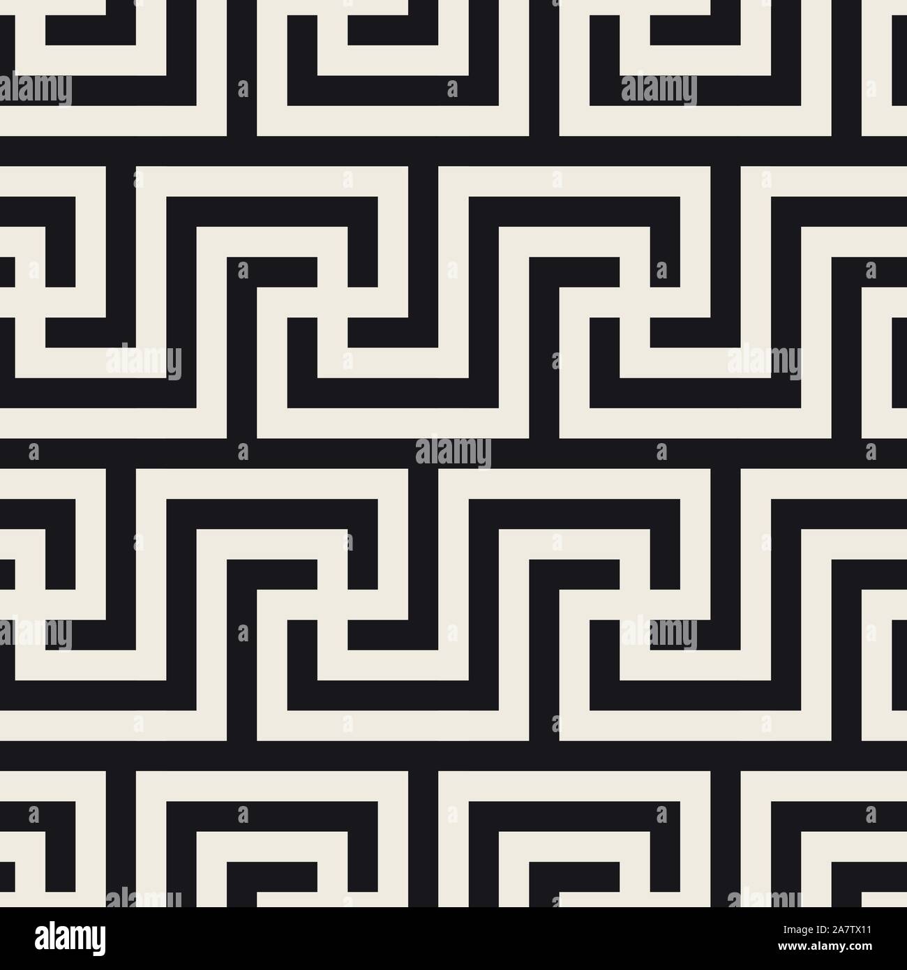 Vector seamless pattern. Geometrico ornamento striato. Monocromatico linee a spirale traliccio. Illustrazione Vettoriale