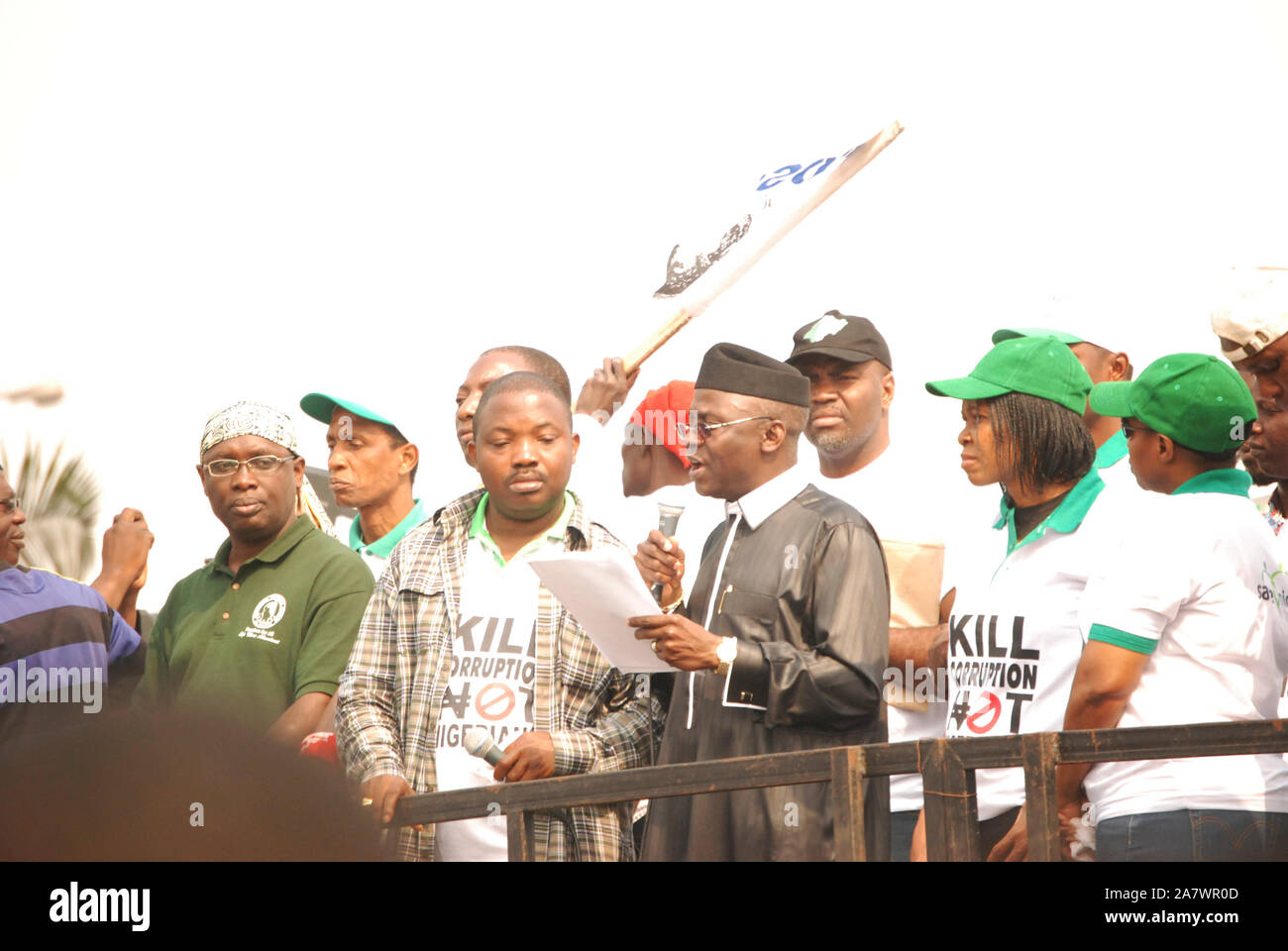 Persone che protestano presso il Gani Fewehinmi Freedom Park, Ojota Lagos, il 13 gennaio 2012; per l'eliminazione dei sussidi per il carburante in Nigeria. Foto Stock