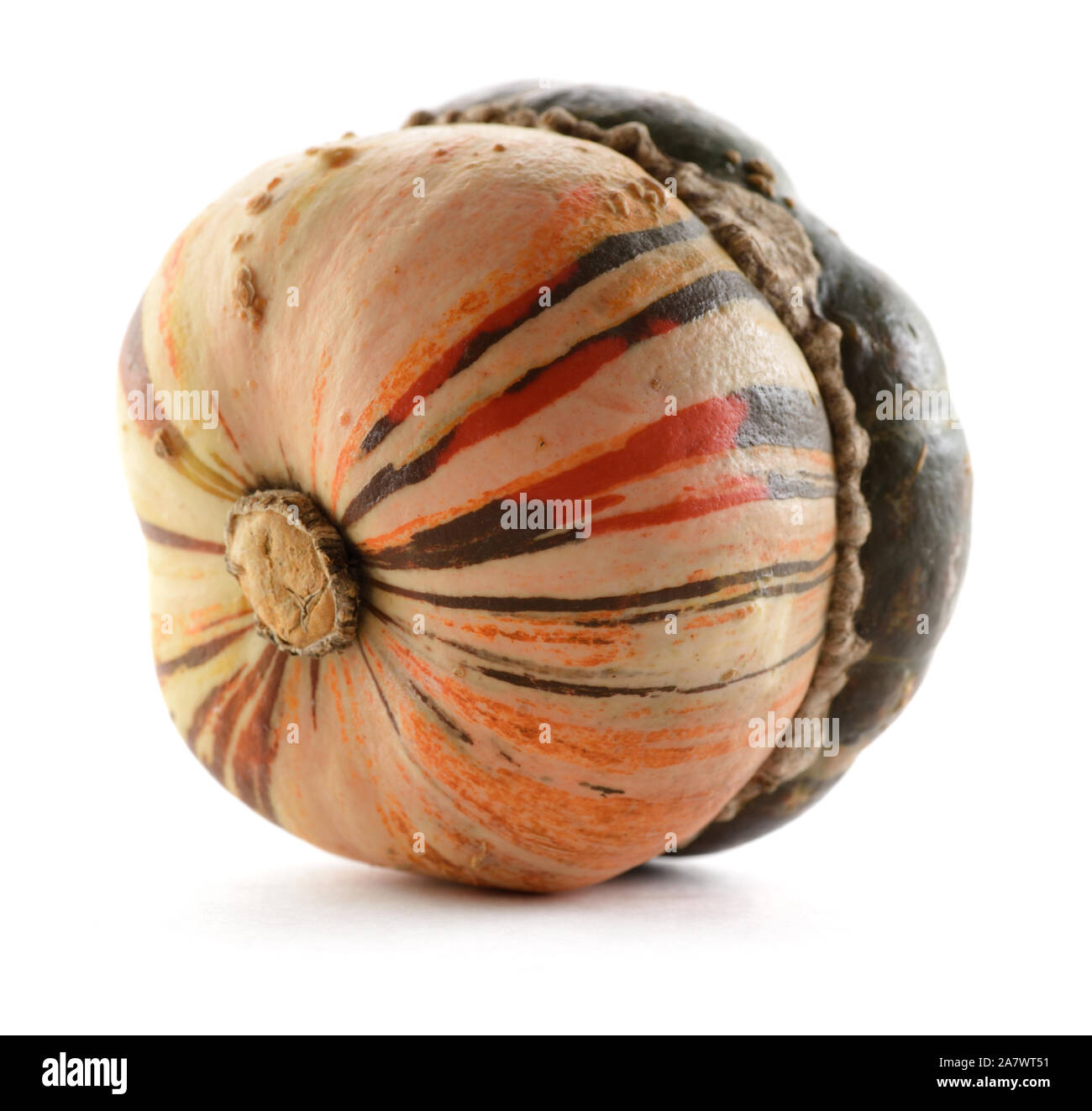 Verde a righe e turban arancione squash isolati su sfondo bianco closeup Foto Stock