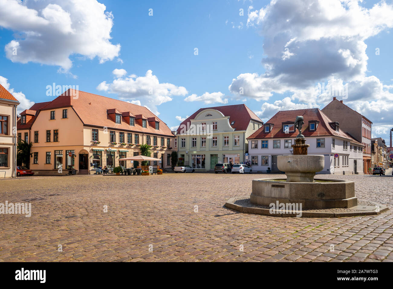 Mercato in Teterow, Mecklenburg Vorpommern, Germania Foto Stock