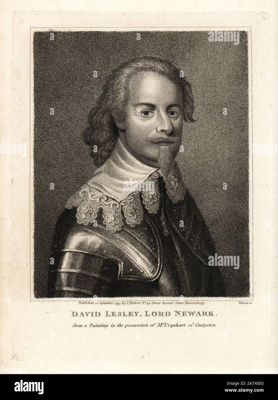 David Lesley, Signore Newark, d.1682. Da un ritratto di George Jameson. Incisione su rame da Tiebout da John Pinkerton's Iconographia Scotica, o ritratti di personaggi illustri della Scozia, Londra, 1797. Foto Stock