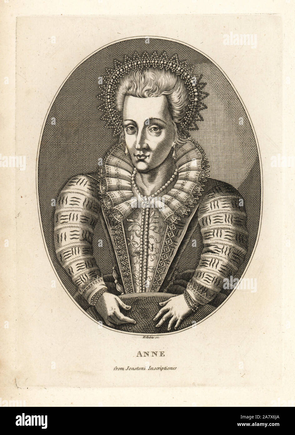 Anna di Danimarca, regina del re Giacomo VI di Scozia. Da un ritratto in J. Jonston's Inscriptiones historicae. Incisione su rame da Roberts da John Pinkerton's Iconographia Scotica, o ritratti di personaggi illustri della Scozia, Londra, 1797. Foto Stock