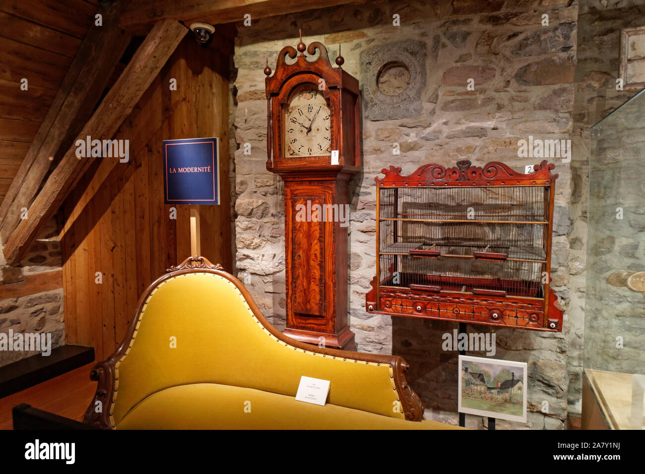 Era coloniale britannica mobili esposti nel Museo di Lachine, Montreal, Quebec, Canada Foto Stock