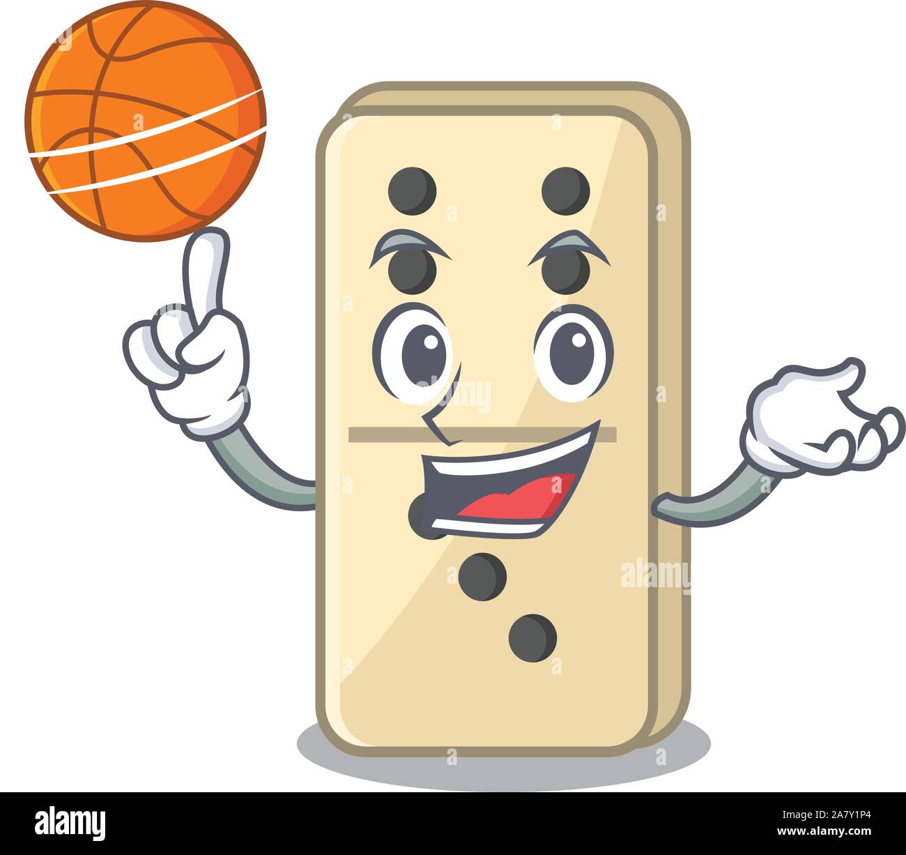 Tenendo la pallacanestro Cartoon di domino sul carattere carino ripiani Illustrazione Vettoriale