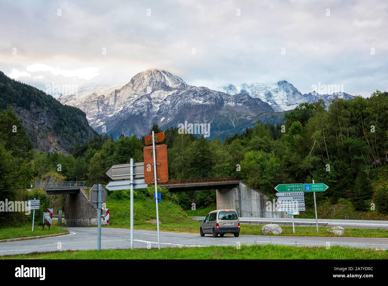 Aire de la Fontaine vicino a Chamonix e il Traforo del Monte Bianco, Francia Europa UE Foto Stock