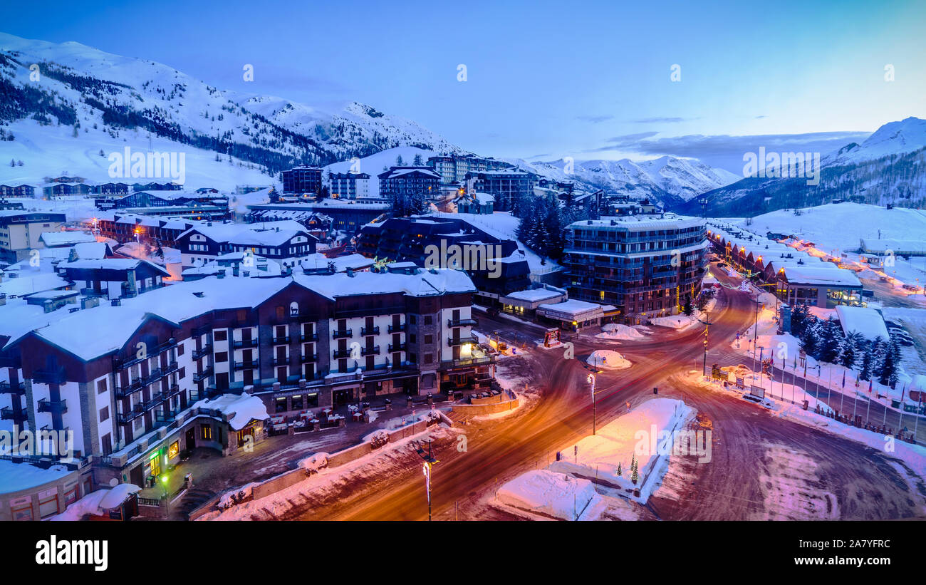 Il comune di Sestriere, Piemonte, Italia Foto Stock