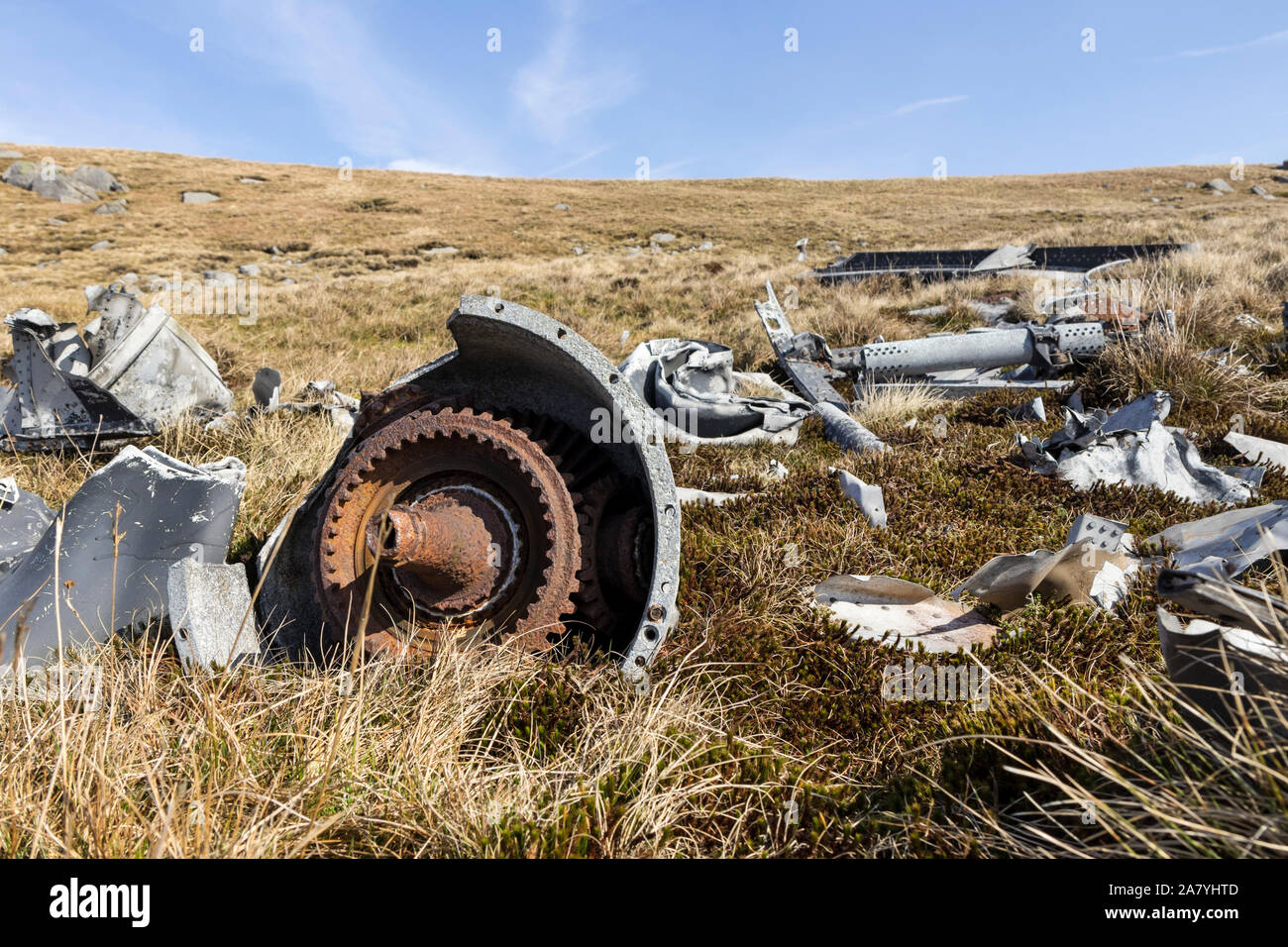 Il relitto di un Stirling Mk III LC488 aerei che si è schiantato sul Mickle cadde nella Contea di Durham durante la seconda guerra mondiale il 19 ottobre 1944 Foto Stock