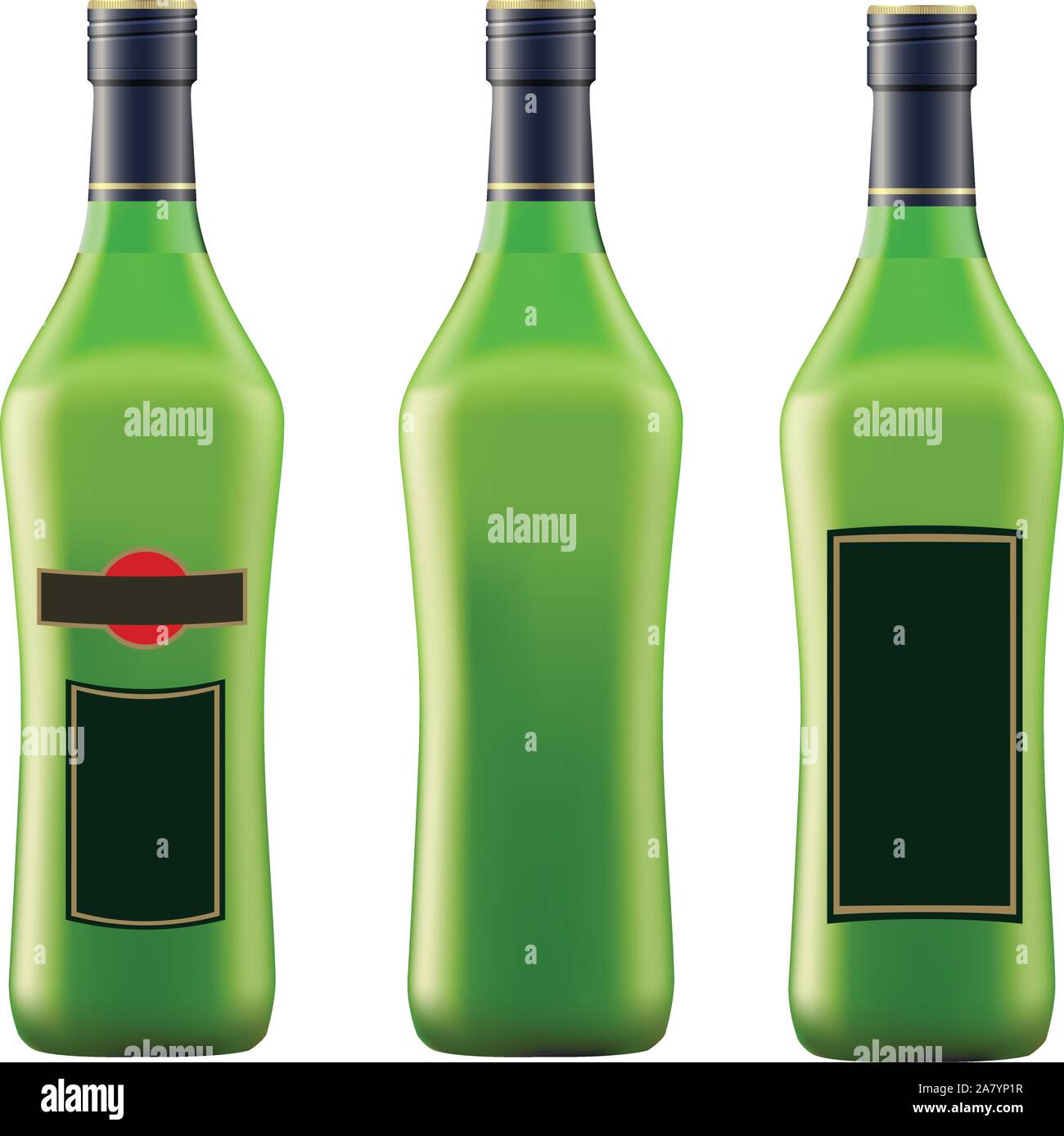 Verde bottiglia di vermut martini su sfondo bianco vettore Illustrazione Vettoriale