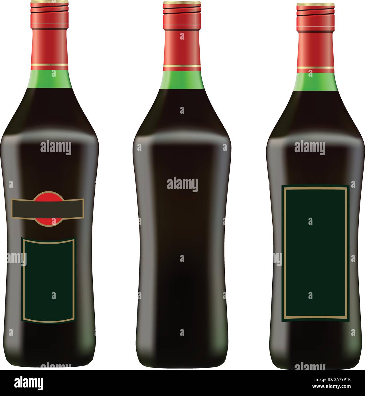 Verde bottiglia di martini rosso su sfondo bianco vettore Illustrazione Vettoriale