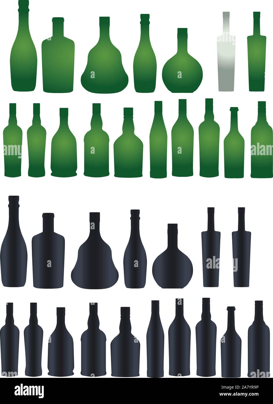 Vettore Collezione di diverse bottiglie di silhouette Illustrazione Vettoriale