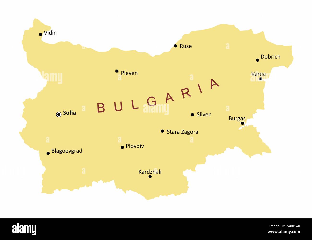 La Bulgaria mappa città Illustrazione Vettoriale