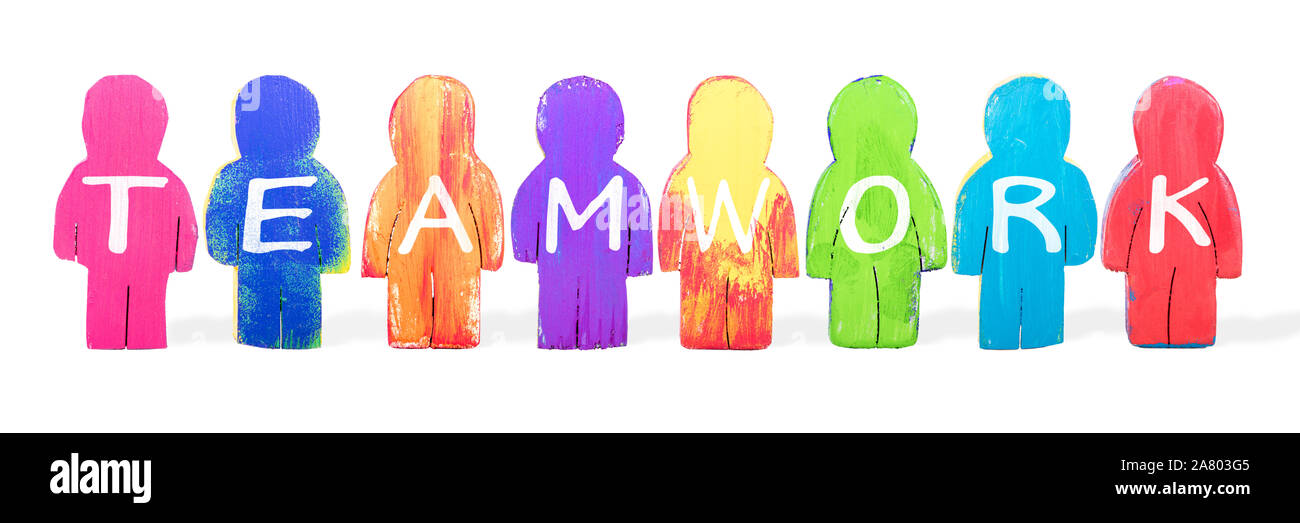 Uomo varie figure con lettere del lavoro di squadra, il concetto di strategia di lavoro e di successo, panorama isolato Foto Stock