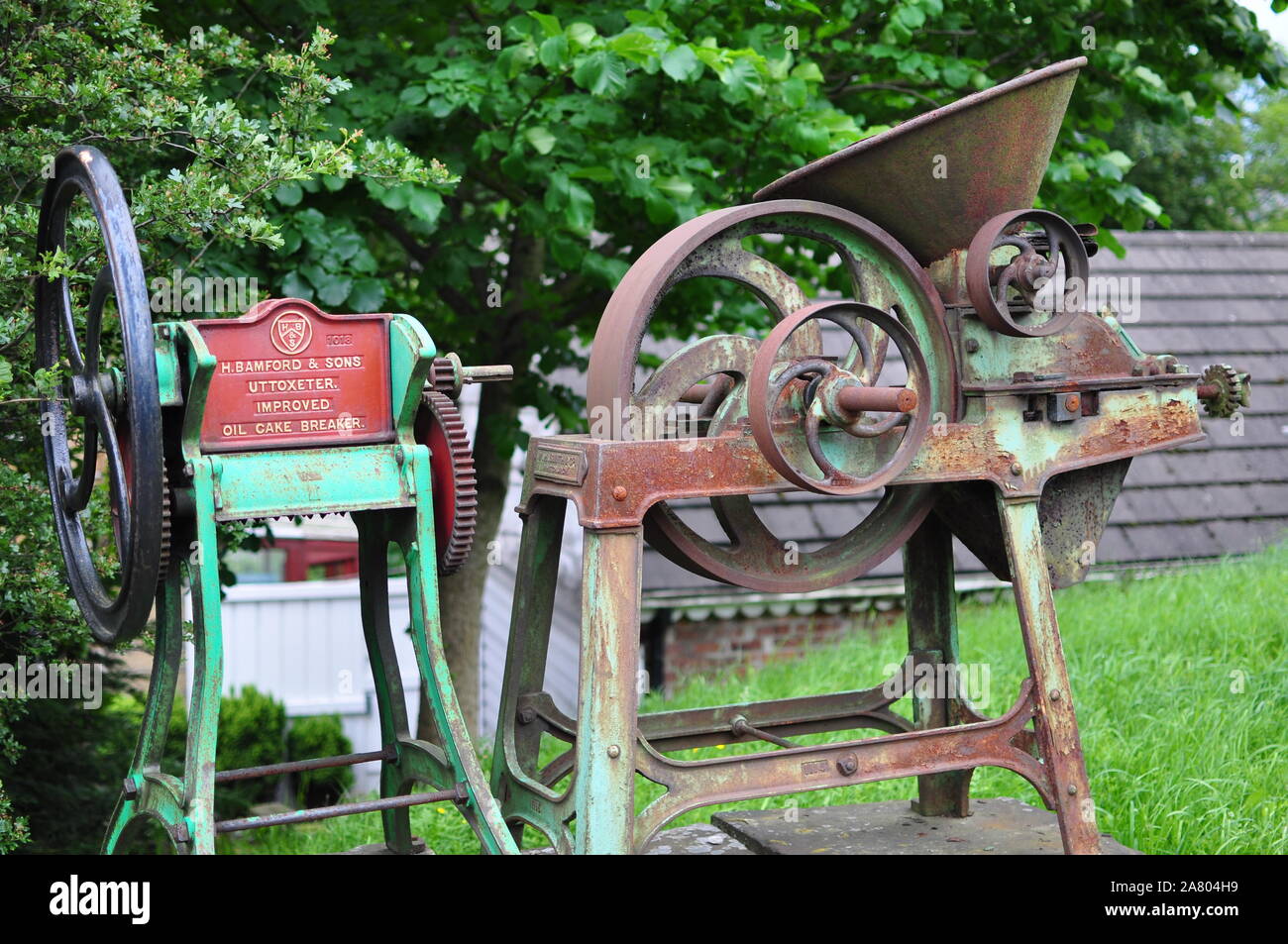 Antica fattoria di macchinari, panelli breaker Foto Stock