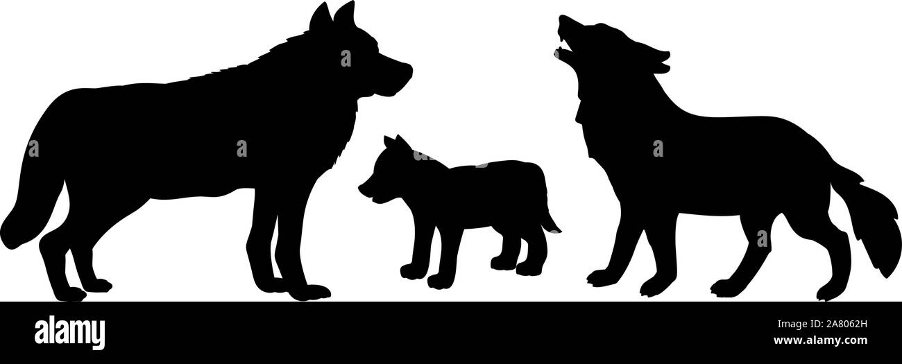 Famiglia di lupi. Sagome di animali. Vector illustrator Illustrazione Vettoriale
