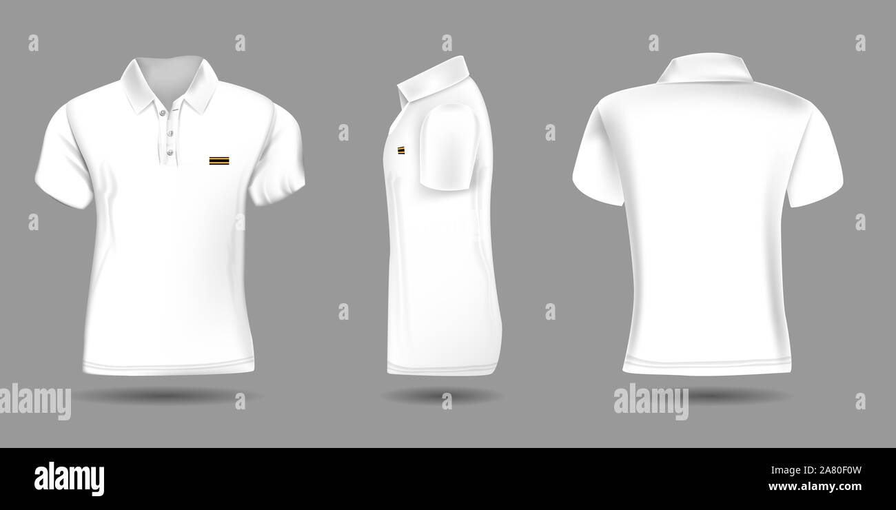 Alta realistica dettagliata polo t-shirt per il vostro design. Colore bianco.  illustrazione. Fronte retro e vista laterale Foto stock - Alamy
