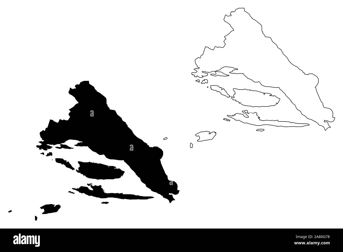 Split-Dalmatia County (contee della Croazia, Repubblica di Croazia) Mappa illustrazione vettoriale, scribble schizzo Split Dalmazia (Brazza e Hvar isola) mappa Illustrazione Vettoriale