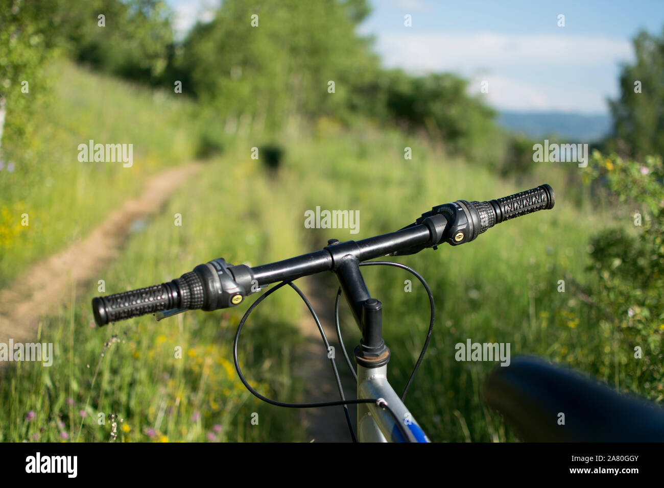 Cross-country mountain bike on off-road via nella splendida natura. Foto Stock