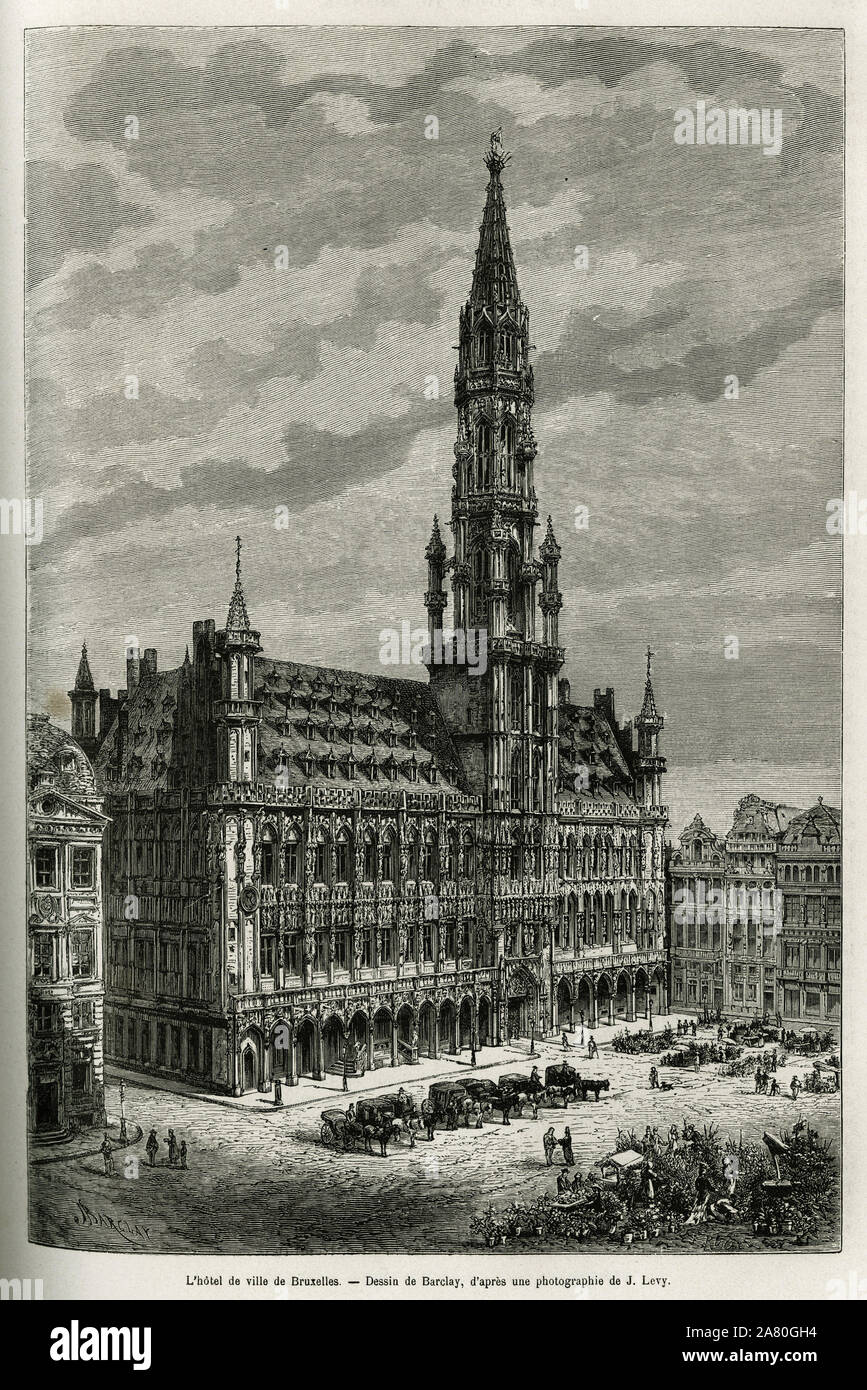 L'hotel de ville de Bruxelles. Il rotocalco de Barclay, pour illustrer le recit la Belgique par CAMILLE LEMONNIER, publie dans le Tour du monde, sous la di Foto Stock