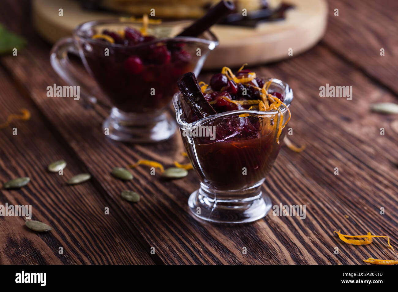 La Giornata del ringraziamento la cena salsa di mirtilli con scorza di arancia Foto Stock